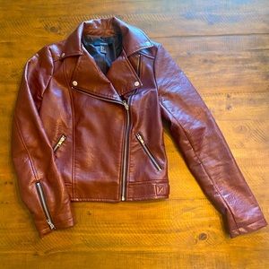 Faux dark red leather jacket